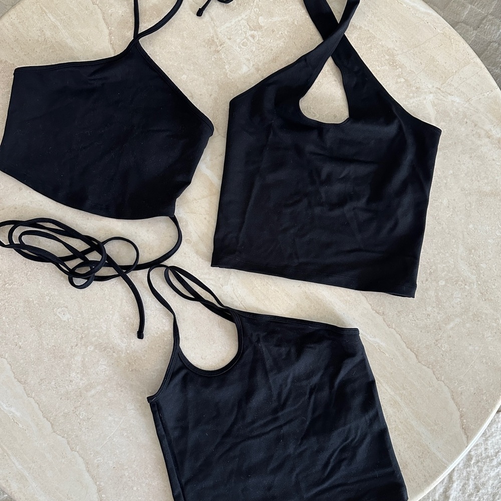 Abercrombie & Fitch 3-Pack Going Out Tops Black Crop Tops Set - size XXS